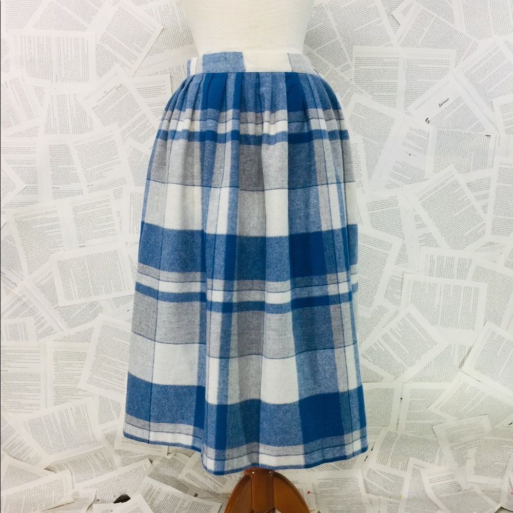 Vintage Wool Blend Full Midi Plaid Skirt 12